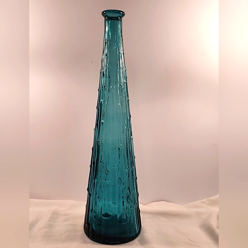 Vintage EMPOLI Aqua Blue Bamboo Wax Drip Genie Bottle Made in Italy NO STOPPER
